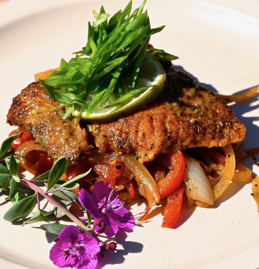 Togarashi Crusted Lake Trout with Thai Red Curry Vegetables