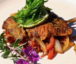 Togarashi Crusted Lake Trout with Thai Red Curry Vegetables